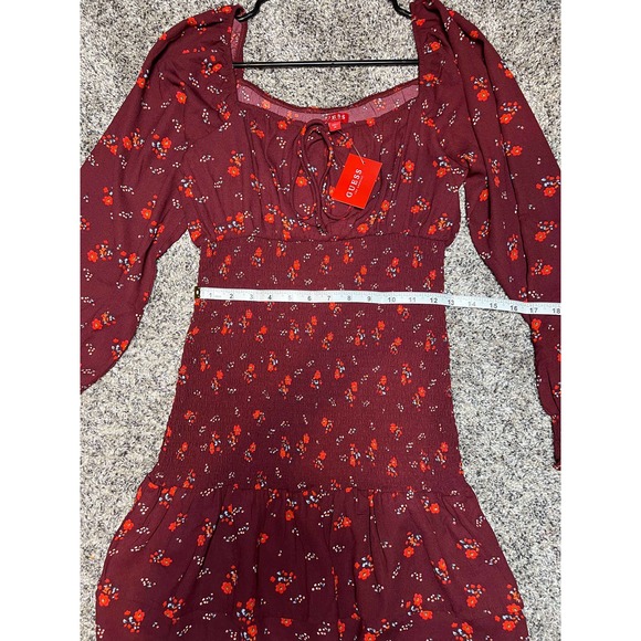 Guess Floral Long Sleeve Elastic Waisted Mini Dress Medium - Picture 7 of 7